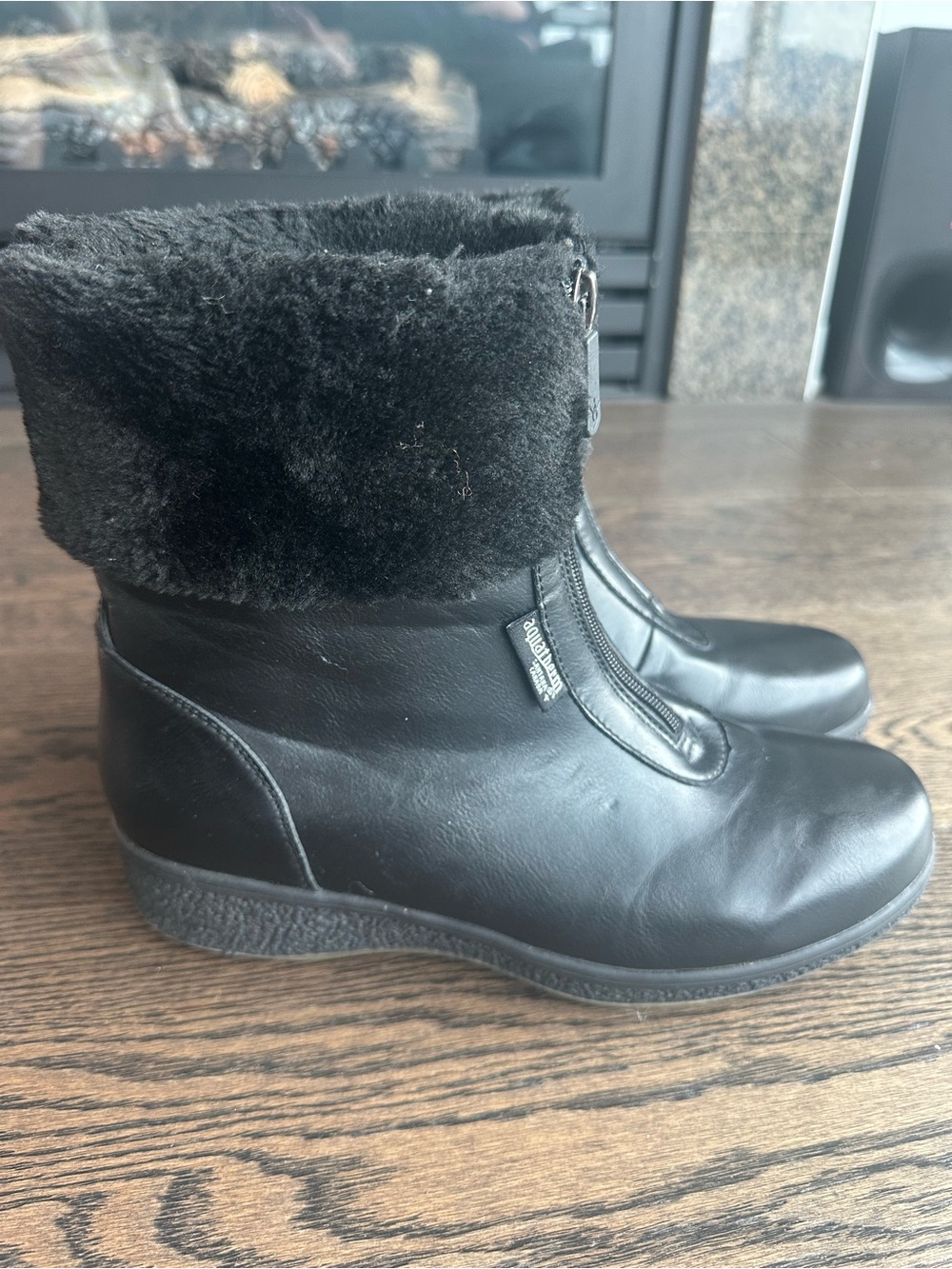 Black Faux-Fur Ankle Boots with Front Zip -  Women